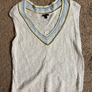 Talbots White Sweater with Colorful Neckline